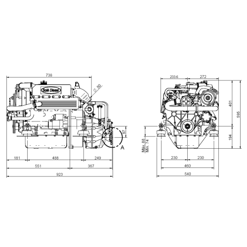 Sol&eacute; Scheepsdieselmotor Mini 44 met Technodrive keerkoppeling TM345, R=2.47:1 - 022143 dims new 1 - 9022144