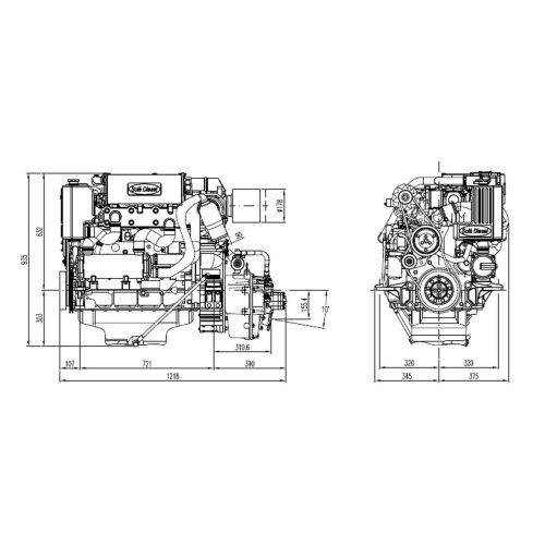 Sol&eacute; Scheepsdieselmotor SDZ 165 TURBO & intercooler, met Technodrive keerkoppeling TM170, R=2.50:1 - 022251 01 72dpi - 9022251