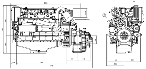 Sol&eacute; Scheepsdieselmotor SDZ 205 TURBO met Technodrive keerkoppeling TM880A, R=2.08:1 - 022271 01 72dpi - 9022271