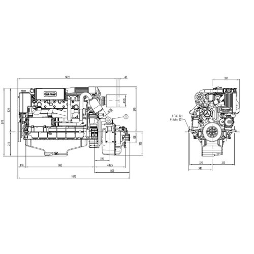 Sol&eacute; Scheepsdieselmotor SDZ 280 TURBO & intercooler, met Technodrive keerkoppeling TM265A, R=2.30:1 - 022287 01 72dpi - 9022287