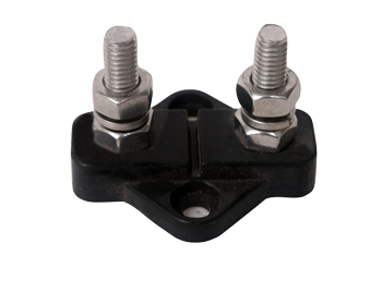 Ge&iuml;soleerde aansluitbout, twin, tinnenplaat op ABS basis, 2x 10mm, zwart - 025211 72dpi - 9025211