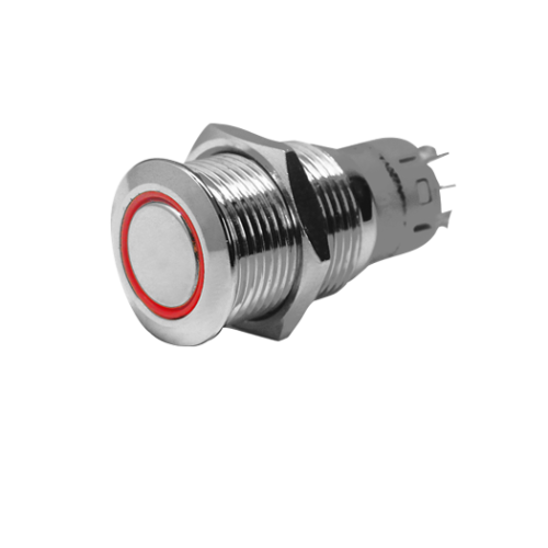RVS Ring LED drukschakelaar, ON/OFF, 24V, boorgat &Oslash;22mm, inbouwdiepte 40mm, rood LED - 025255 72dpi 1 - 9025257