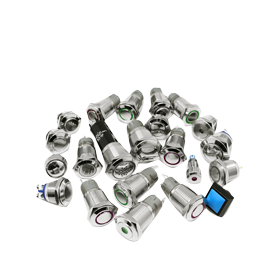 RVS Ring LED drukschakelaar, (ON)/OFF, 24V, boorgat &Oslash;16mm, inbouwdiepte 36mm, blauw LED - 025266 01 72dpi - 9025266
