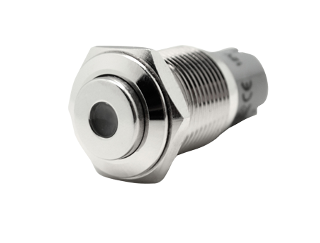 RVS Punt LED drukschakelaar, ON/OFF, 12V, boorgat &Oslash;16mm, inbouwdiepte 36mm, blauw LED - 025270 72dpi - 9025280