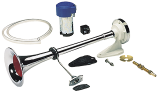 Messing verchroomde scheepshoorn met compressor, 1-tonig, L=500mm, 12V (111dB(A)-228Hz) - 05102 72dpi - 905102