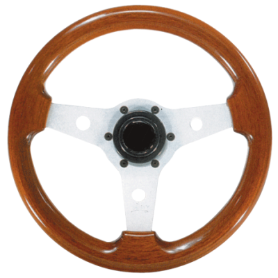 3-Spaaks stuurwiel 'Imola' zilver aluminium met mahoniehouten rand, &Oslash;310mm, diepte 93,2mm - 062107 72dpi - 9062107
