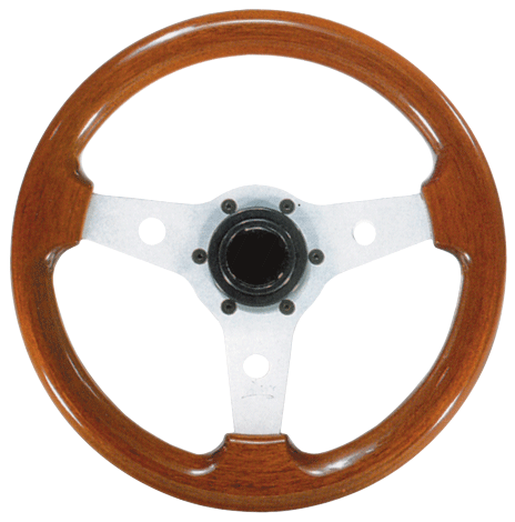 3-Spoke Wheel "Imola" Silver Aluminum with Mahogany Rim, &Oslash;310mm, Depth 93,2mm - 062107 72dpi - 9062107