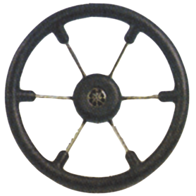 6-Spaaks stuurwiel 'Leader Tanegum' RVS met zwarte polyurethaan rand, &Oslash;360mm, diepte 101,5mm - 062109 72dpi - 9062109