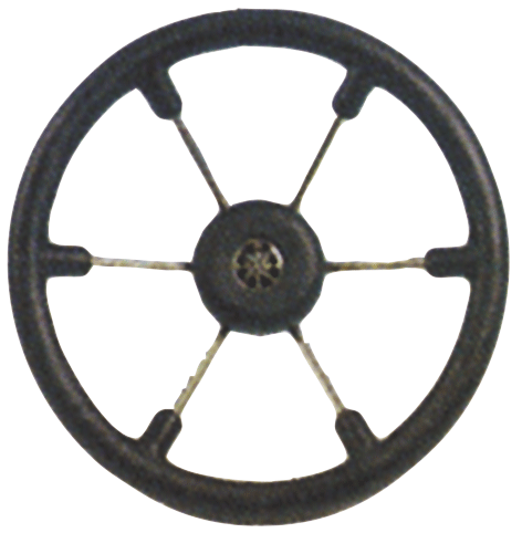 6-Speichen Steuerrad 'Leader Tanegum' Niro mit Schwarzem Polyurethan Griff, &Oslash;360mm, Tiefe 101,5mm - 062109 72dpi - 9062109