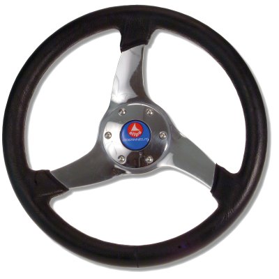 3-Spaaks stuurwiel 'Elica' RVS met zwarte polyurethaan rand, &Oslash;350mm, diepte 95mm - 062135 72dpi - 9062135