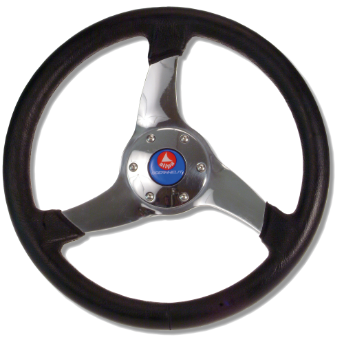 3-Speichen Steuerrad 'Elica' Niro Mit Schwarzem Polyurethan Griff, &Oslash;350mm, Tiefe 95mm - 062135 72dpi - 9062135