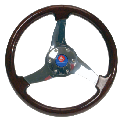 3-Spaaks stuurwiel 'Elica' RVS met mahoniehouten rand, &Oslash;350mm, diepte 95mm - 062136 72dpi - 9062136