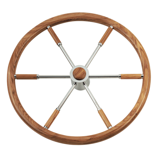 6-Spaaks stuurwiel 'Type 6' RVS met mahoniehouten rand, vingergrip en incl. adapter 2 conussen, &Oslash;500mm - 068650 72dpi - 9068650