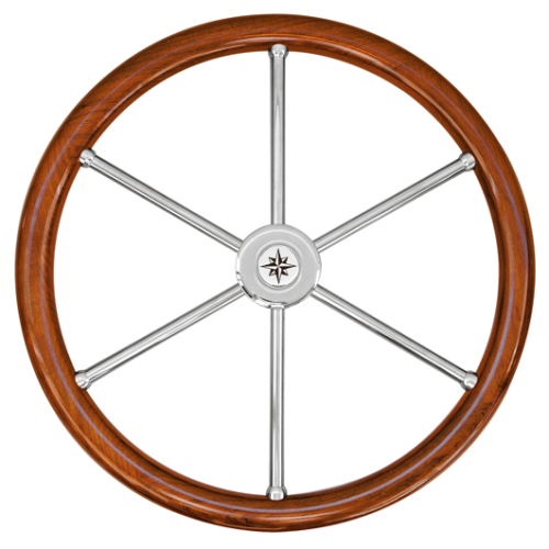 6-Speichen Steuerrad 'Typ 6n' Niro Mit Teakholz Griff Mit Fingerriffeln Inkl. Adapter, &Oslash;600mm - 068660 n 72dpi - 9068660/N