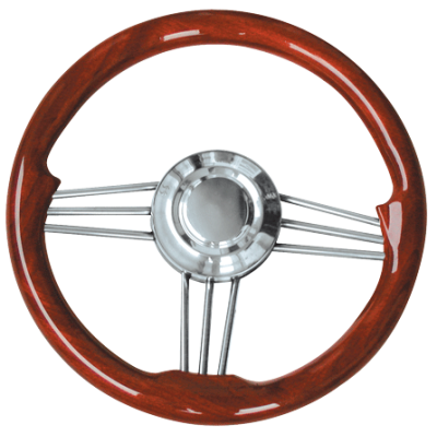 3-Spaaks stuurwiel 'model 15' RVS met mahoniehouten rand, &Oslash;350mm, diepte 40mm - 068700 72dpi - 9068700
