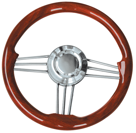 3-Spaaks stuurwiel 'model 15' RVS met mahoniehouten rand, &Oslash;350mm, diepte 40mm - 068700 72dpi - 9068700