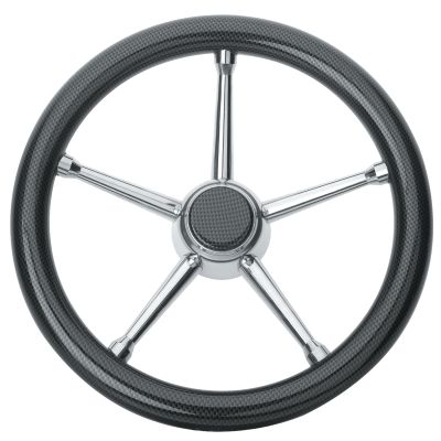 5-Spaaks Stuurwiel 'model 18' RVS met Carbonfiber-look rand, &Oslash;350mm, diepte 60mm - 068705 72dpi - 9068705