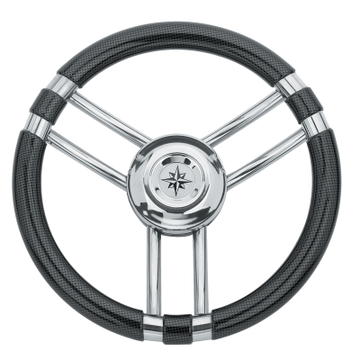 3-Spaaks stuurwiel 'model 22' RVS met Carbon-look rand, &Oslash;350mm, diepte 60mm - 068710 72dpi - 9068710