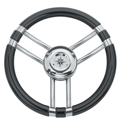 3-Spaaks stuurwiel 'model 22' RVS met Carbon-look rand, &Oslash;350mm, diepte 60mm - 068710 72dpi - 9068710