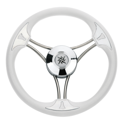 3-Spaaks stuurwiel 'model 23' RVS met witte vinyl rand, &Oslash;350mm, diepte 60mm - 068716 72dpi - 9068716