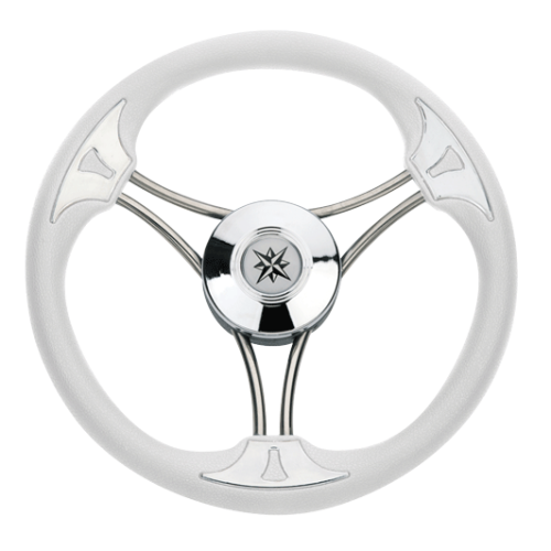 3-Spaaks stuurwiel 'model 23' RVS met witte vinyl rand, &Oslash;350mm, diepte 60mm - 068716 72dpi - 9068716