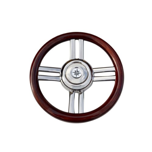 4-Speichen Steuerrad 'Modell 25b' Niro Mit Holzgriff, &Oslash;350mm, Tiefe 60mm - 068720 72dpi - 9068720