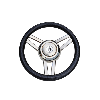 3-Spaaks stuurwiel 'model 26' RVS met zwarte polyurethaan rand, &Oslash;350mm, diepte 60mm - 068726 72dpi - 9068726
