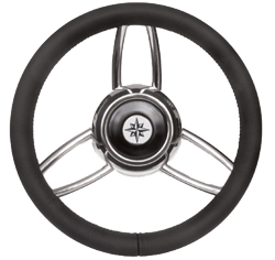 3-Speichen Steuerrad "Type 27b" Niro Mit Schwarzem Vinylgriff, &Oslash;350mm, Tiefe 60mm - 068736 72dpi - 9068736