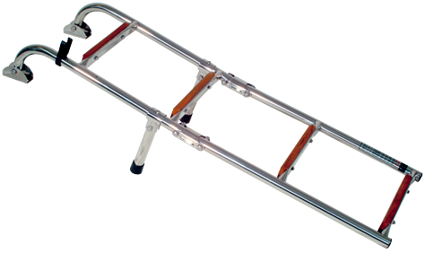 Niro Badeleiter, 2+3-Mit Teakholz-Stufen, Abm. Ausgeklappt 254x1085mm, Rohr &Oslash;22mm - 069813 01 72dpi - 9069813