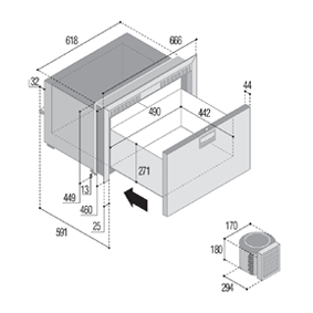 Stainless Steel Drawer Freezer 'Sea Drawer' Model 'Dw70btx', 75l, 12/24v, Ext. Cooling Unit - 075802tek 72dpi - 9075802