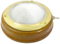 Messing kajuitlamp met geribde lens model 4", teakhouten basis, 12V/15W, met schakelaar - 078600 72dpi - 9078600