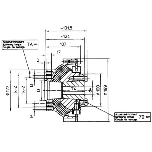 Centaflex Coupling, M-160 3.2, Max. 500nm (Pleasure), D=60mm, Tk=80mm, Z=4x90&deg;, M=M10 - 088002 32 01 72dpi - 9088002/32