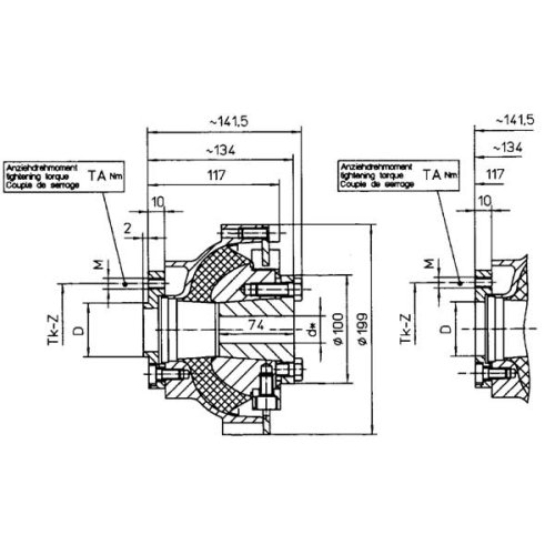 Centaflex Coupling, M-160 3.2, Max. 500nm (Pleasure), D=60mm, Tk=80mm, Z=4x90&deg;, M=M10 - 088002 32 02 72dpi - 9088002/32