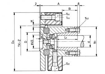 Centaflex koppeling, AM-140 1.2, max. 1875Nm (plezier), D=63,5mm, Tk=108mm, Z=8x45&deg;, M=M10 - 088014 2 72dpi - 9088014
