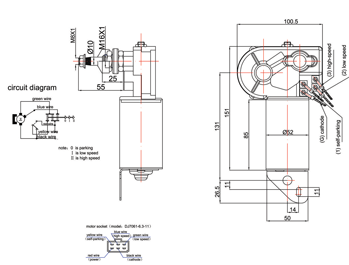 Ruitenwissermotor (ZD1233AA), 2-speed, 12V/20W, netto aslengte 53mm, instelbare wishoek (50-70-90-100&deg;) - 096012 01 72dpi - 9096012