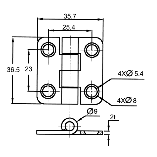 RVS Afgedekt kastdeurscharnier, 37x36x2mm - 098113 1 72dpi - 9098113