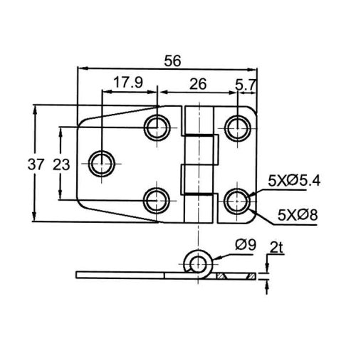 RVS Afgedekt kastdeurscharnier, 56x37x2mm - 098114 1 72dpi - 9098114