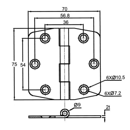 RVS Afgedekt kastdeurscharnier, 75x75x2mm - 098116 1 72dpi - 9098116