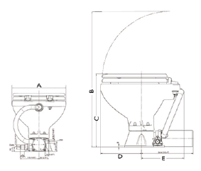 Space Saver elektrisch scheepstoilet, 12V, inlaat &Oslash;19mm, uitlaat &Oslash;25mm, gewicht 9kg (Soft-Close) - 259017 tek 72dpi - 259017