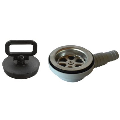Kunststof haakse afvoer, 90&deg; voor spoelbak, met RVS zeef & rubber met stop; aansluiting 20 & 25mm - 488024 72dpi 1 - 488034