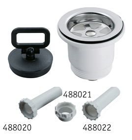 Kunststof rechte afvoer, 1-1/2", met RVS zeef & rubber stop - 488025 - 488025