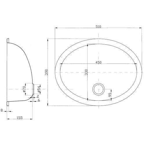 Niro Sp&uuml;lbecken, Oval, Au&szlig;enma&szlig; 510x390mm, Tiefe 167mm - 488051 01 72dpi - 488051