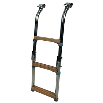 RVS zwemtrap voor zwemplateau, 3-treden met teakhout bekleed, buis &Oslash;25mm - 494060 72dpi - 494060