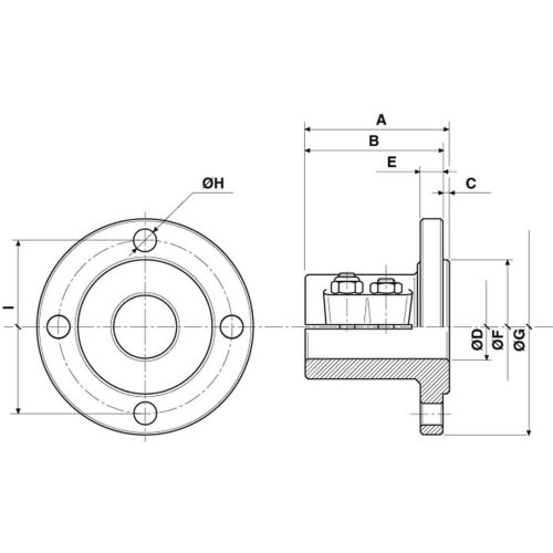Bronzener Klemmflansch Mit Zentrierrand, &Oslash;40mm-Welle, Zentrierrand &Oslash;63,5mm, Lochkreis &Oslash;108mm, 4x &Oslash;11,5mm - 518008 01 72dpi - 518008