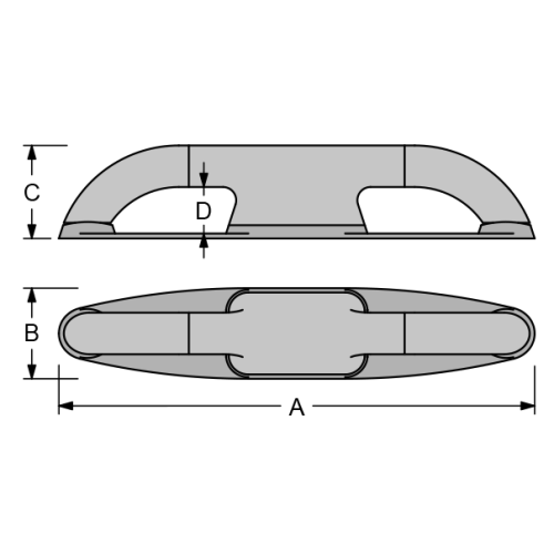 Antal Roller Cleat model RC290/SI Medium, zilver geanodiseerd - 54rc290b dim 3 - 54RC290/SI