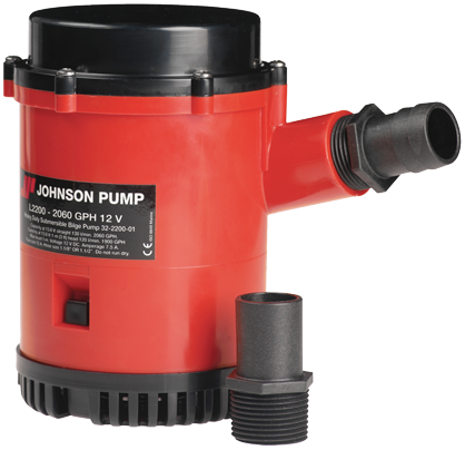 Johnson Pump L-Series Bilge Pump L2200, 24v/4,5a, 130l/Min, Hose Connection 1-1/8" & 1-1/4" - 6632220002 72dpi - 6632220002