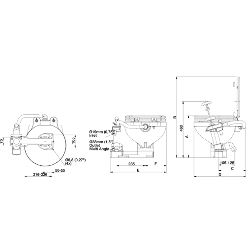 Johnson Pump AquaT handpomp scheepstoilet, compact pot, inlaat &Oslash;19mm, uitlaat &Oslash;38mm (Soft-Close) - 668047229dims 72dpi 1 - 66804722901