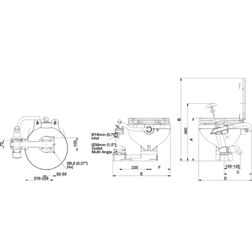 Johnson Pump AquaT handpomp scheepstoilet, comfort pot, inlaat &Oslash;19mm, uitlaat &Oslash;38mm (Soft-Close) - 66804723001 02 - 66804723001