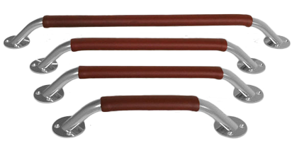 RVS Handreling met lederen overtrek, &Oslash;24x20mm (ovaal), H=73mm, L=430mm - 73106859 - 73106861