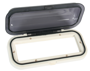 Kunststof radioklep met verende smoke-kleurige klep, inclusief pakking, 229x104x50mm, wit - 9024345 - 9024345